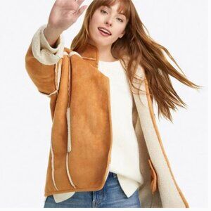 Draper James Faux Suede Reversible Sherpa Jacket Tan Medium